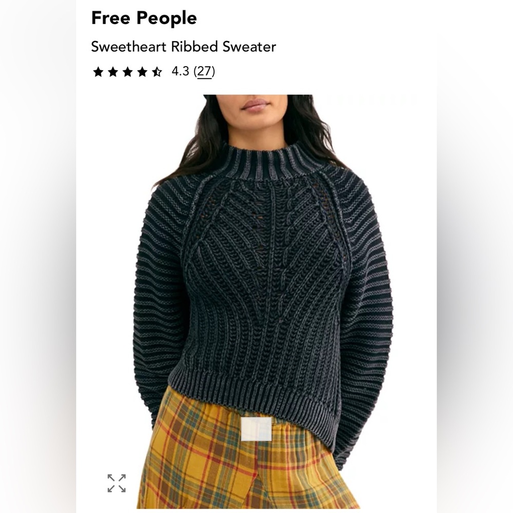 Free People Sweetheart Charcoal Cable Knit Turtleneck Sweater